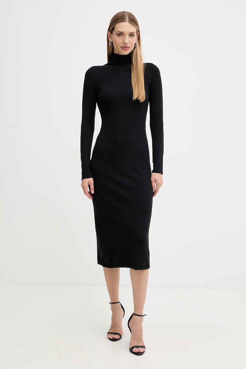 Weekend Max Mara rochie cu lână OCROMA culoarea negru, midi, mulată, 2525326022600