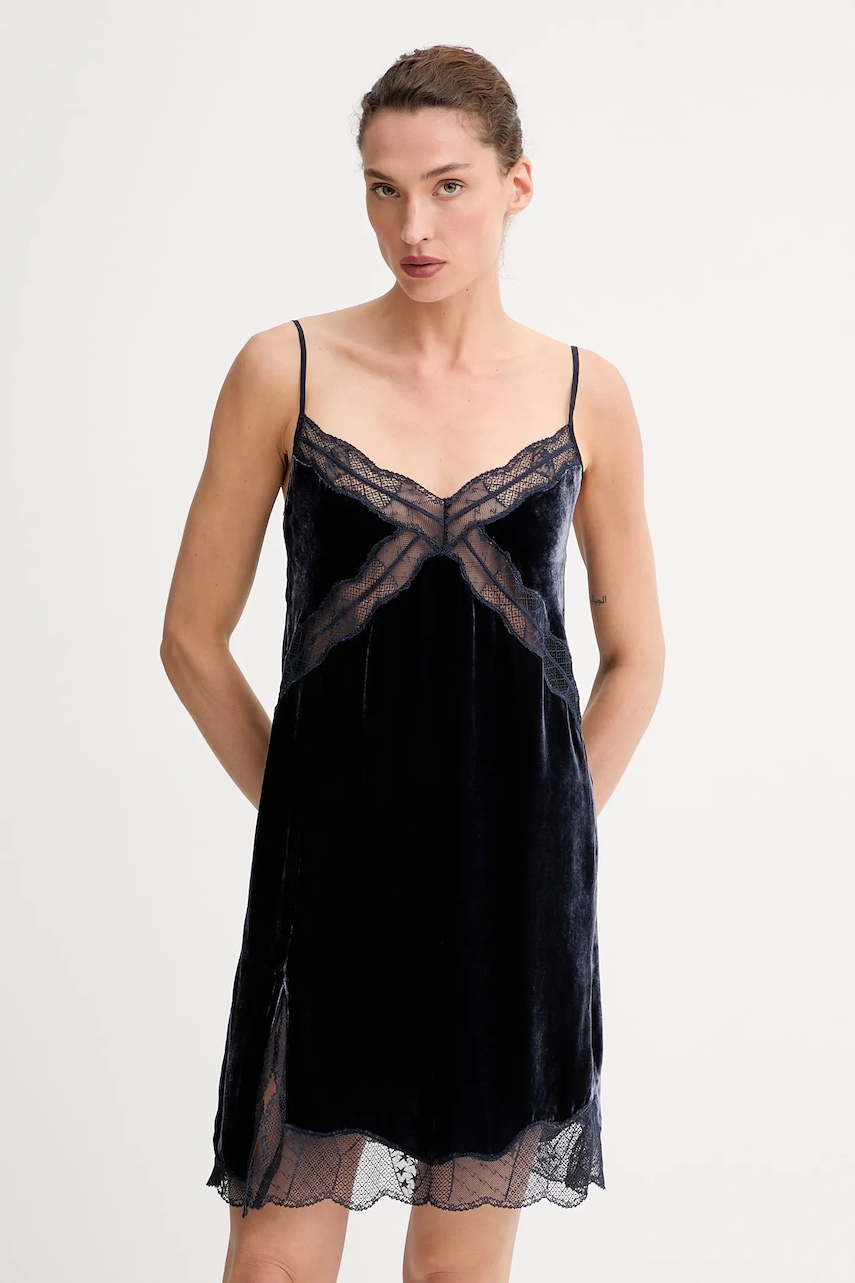 ZADIG&VOLTAIRE rochie din amestec de matase culoarea bleumarin, mini, drept, WWDR02561