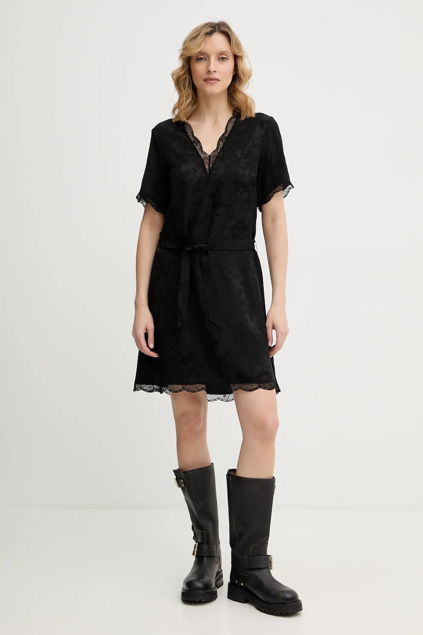 ZADIG&VOLTAIRE rochie de matase culoarea negru, mini, drept, WWDR02588