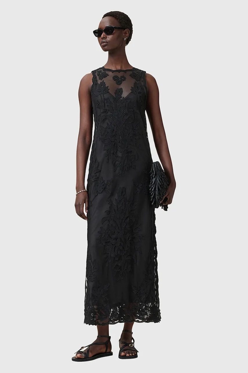 AllSaints rochie RYE culoarea negru, maxi, mulată, W130DC