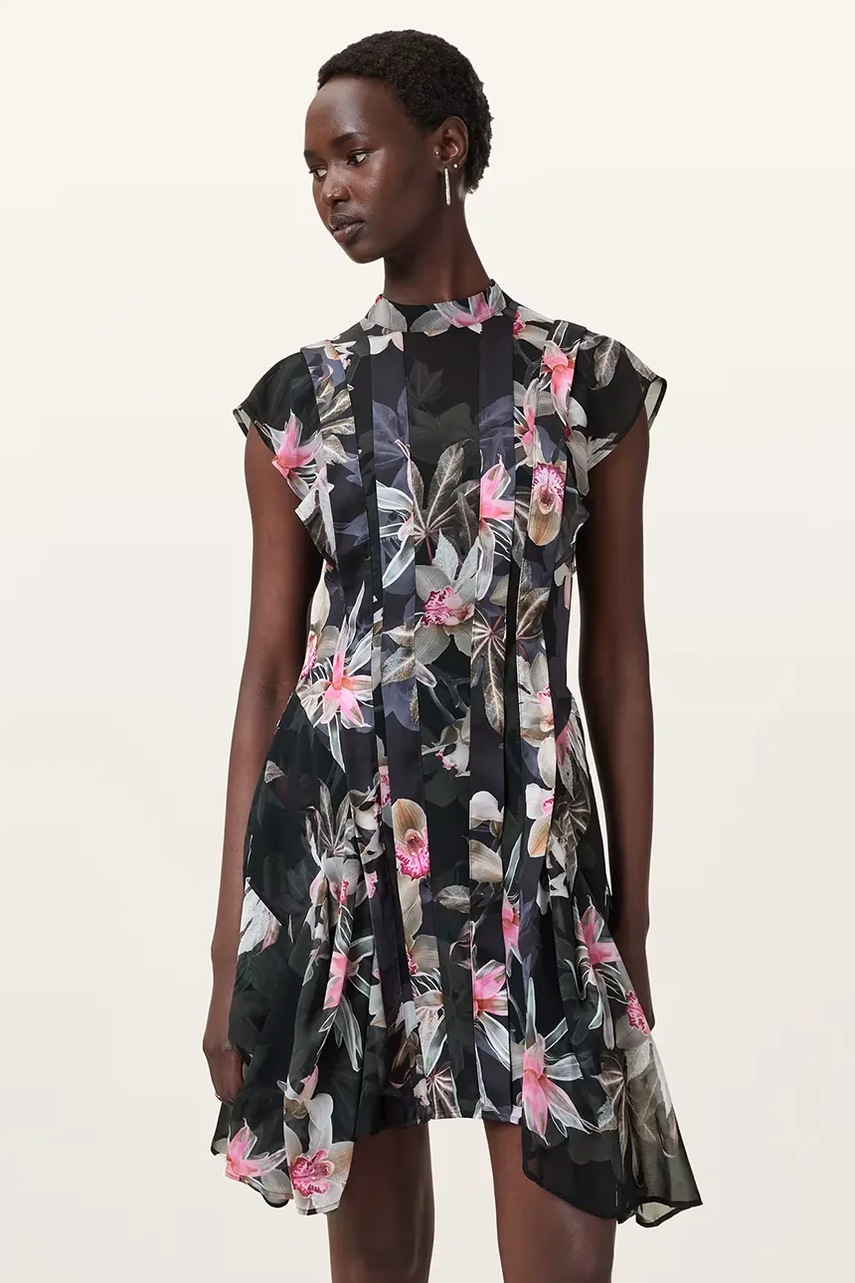 Платье AllSaints FLEUR цвет чёрный mini расклешённое W370DC