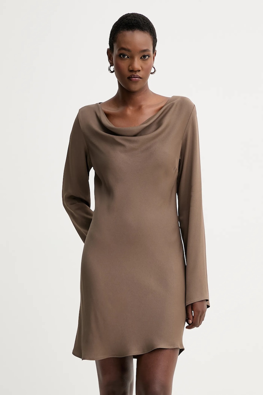 American Vintage rochie culoarea maro, mini, drept, TIDI14A