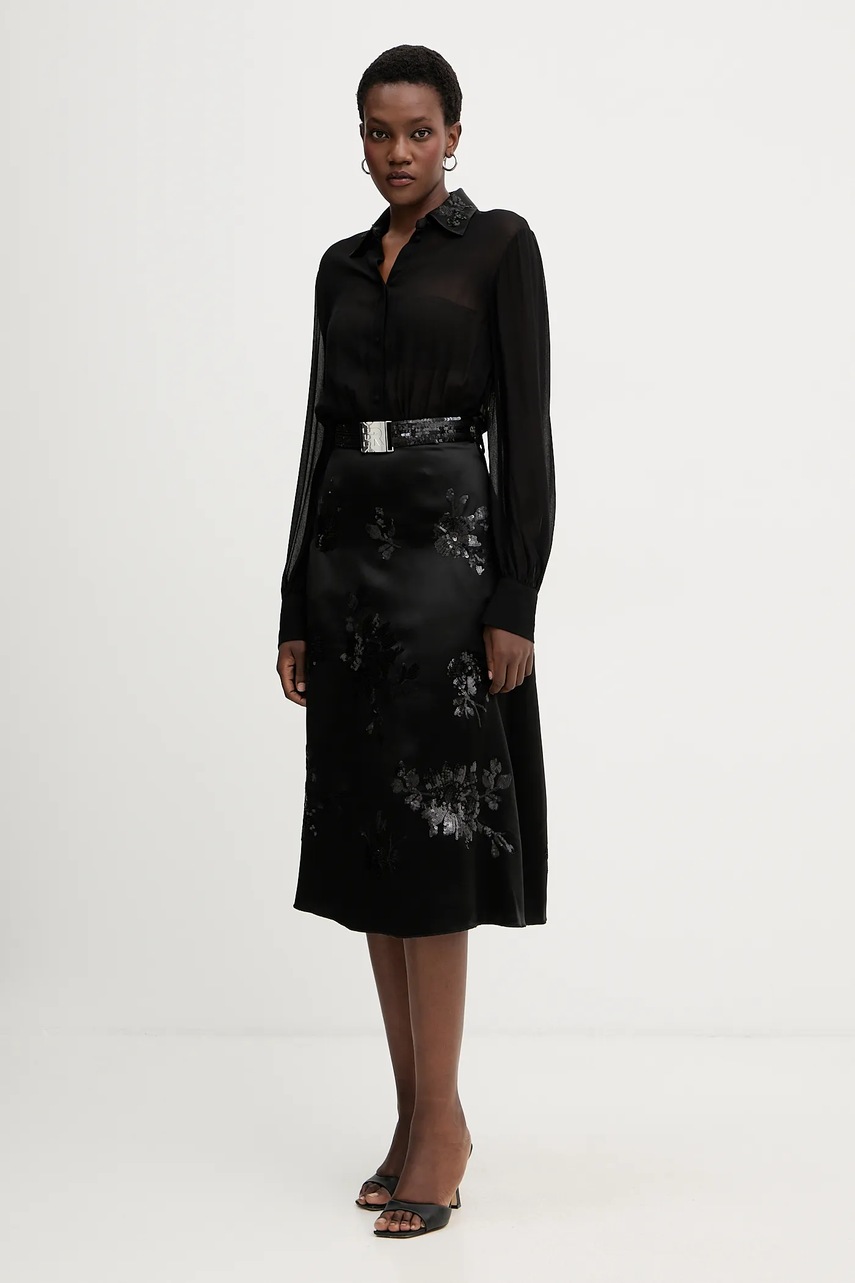 Сукня Ermanno Firenze колір чорний midi розкльошена 57TQ009EL0CC