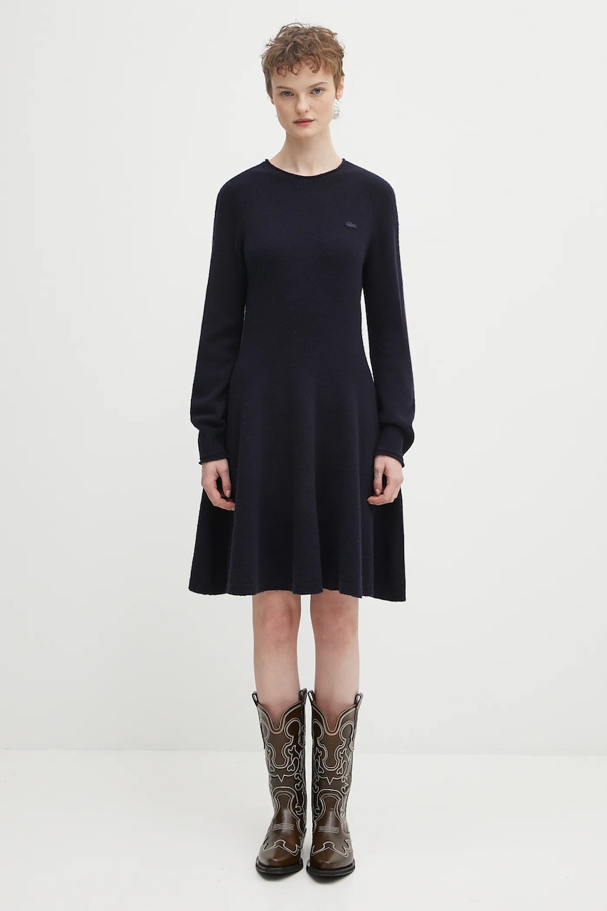 Lacoste rochie din lână culoarea bleumarin, mini, evazați, EF4161