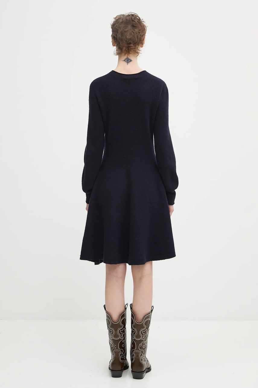 Вовняна сукня Lacoste колір синій mini розкльошена EF4161