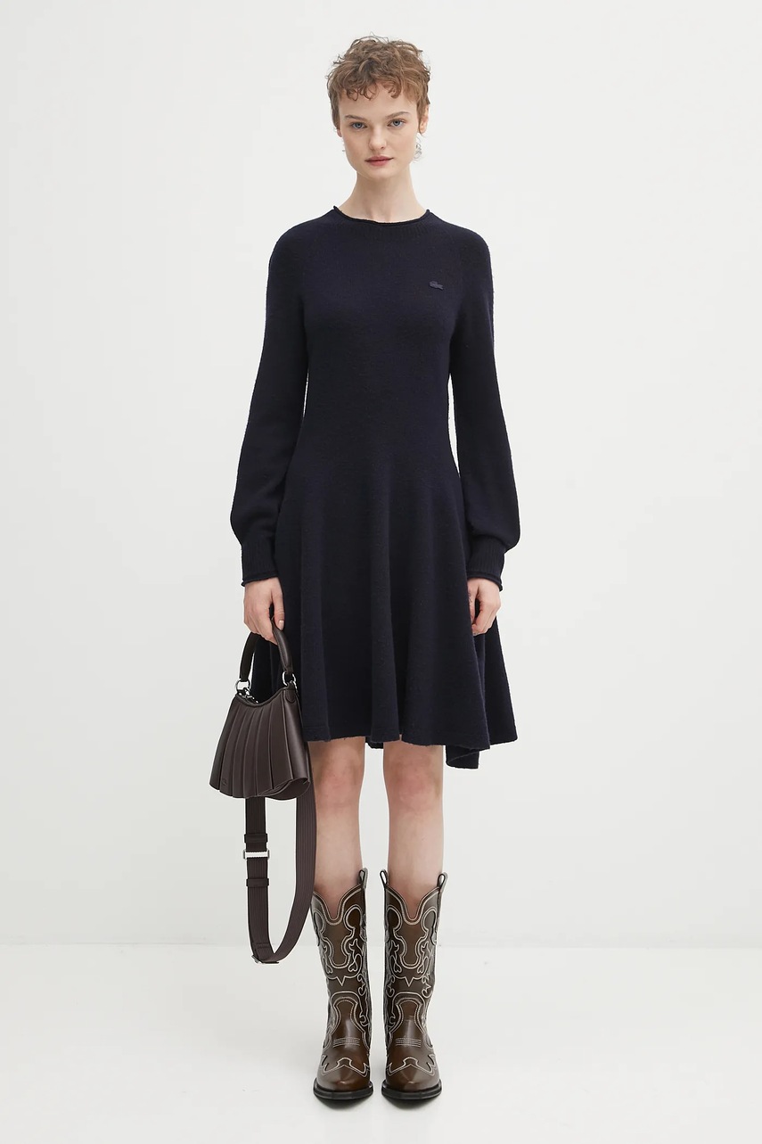 Вовняна сукня Lacoste колір синій mini розкльошена EF4161