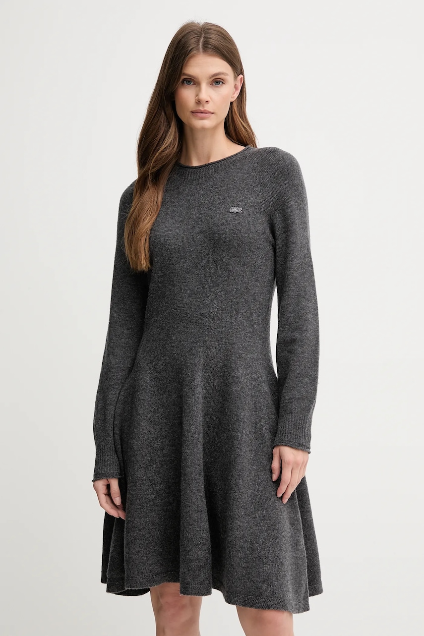 Lacoste rochie din lână culoarea gri, mini, evazați, EF4161