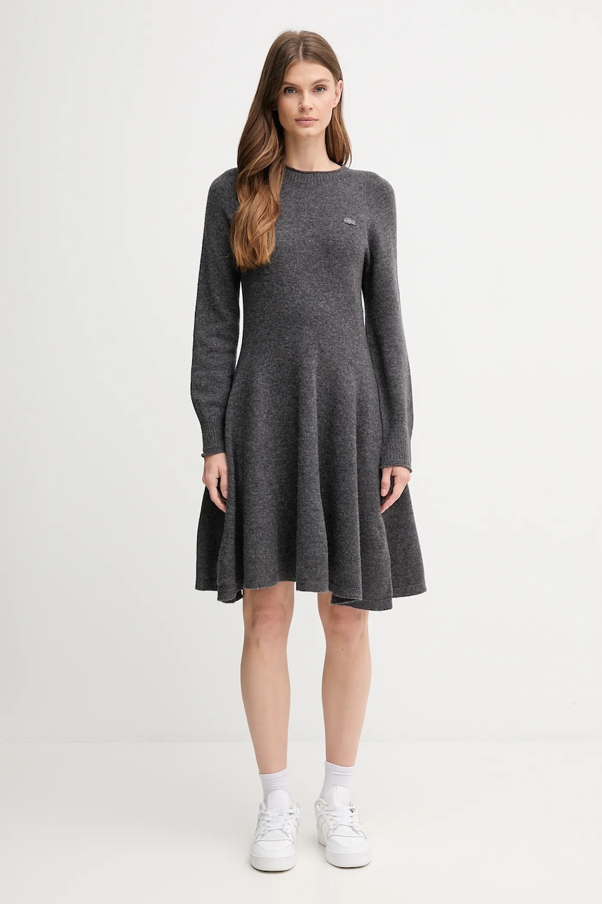 Вовняна сукня Lacoste колір сірий mini розкльошена EF4161