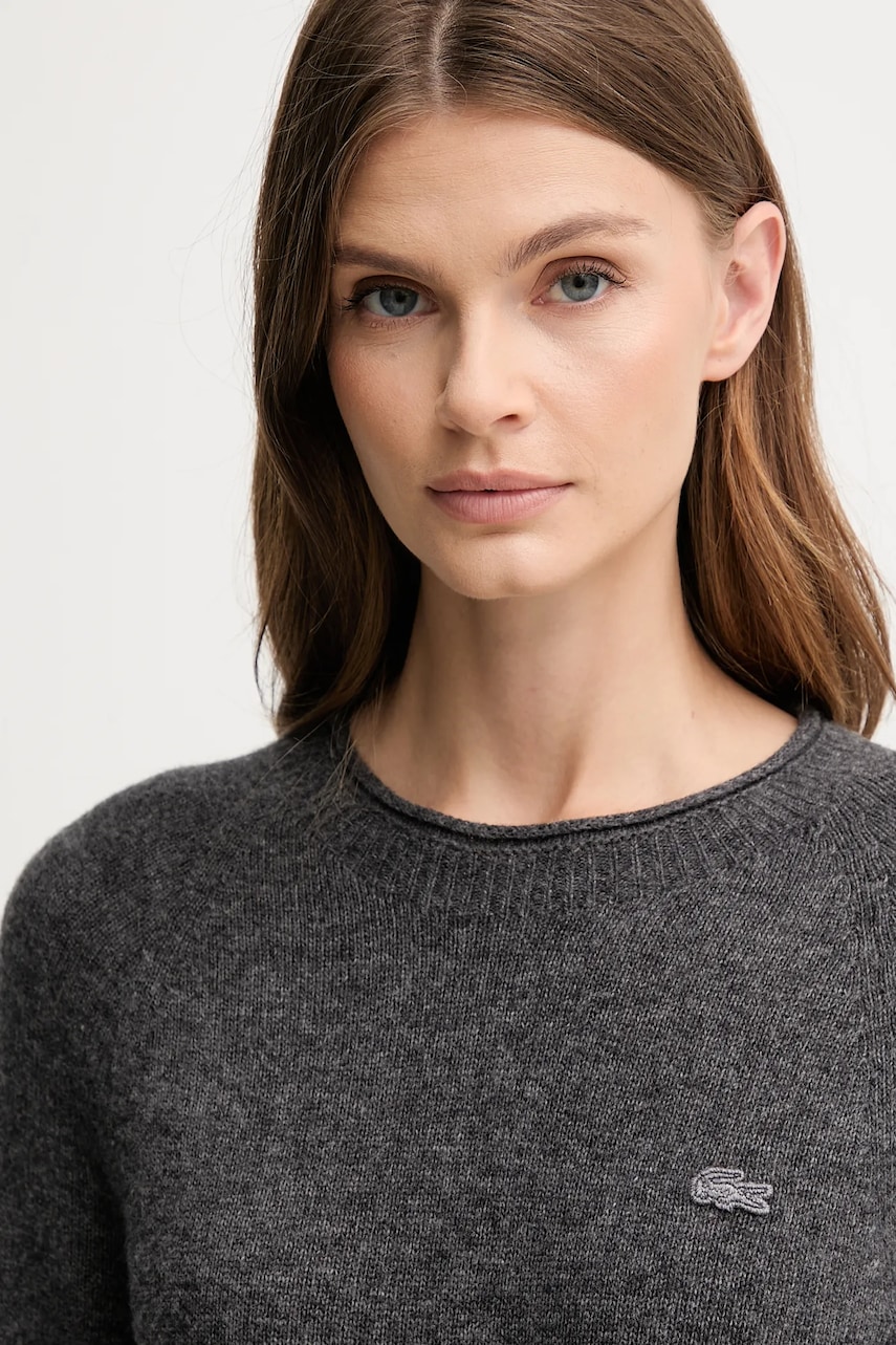 Вовняна сукня Lacoste колір сірий mini розкльошена EF4161