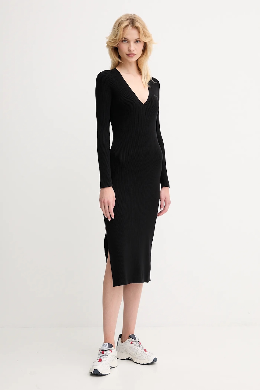 Levně Šaty Lacoste černá barva, maxi, přiléhavé, EF4175