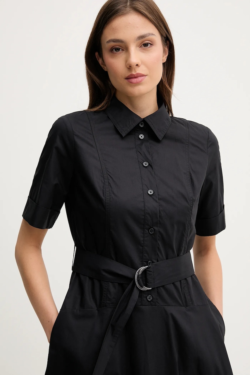 Бавовняна сукня Dkny колір чорний midi розкльошена DJ5D9065