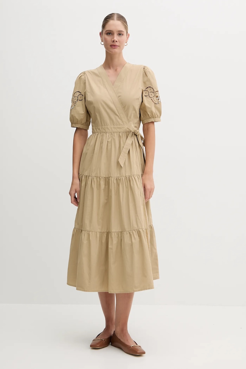 Dkny rochie din bumbac culoarea verde, midi, evazați, P5DB0B48