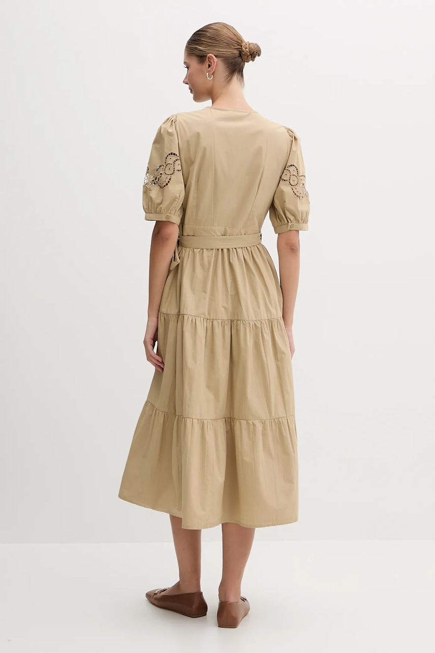 Бавовняна сукня Dkny колір зелений midi розкльошена P5DB0B48