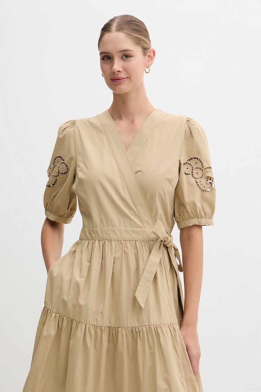 Бавовняна сукня Dkny колір зелений midi розкльошена P5DB0B48