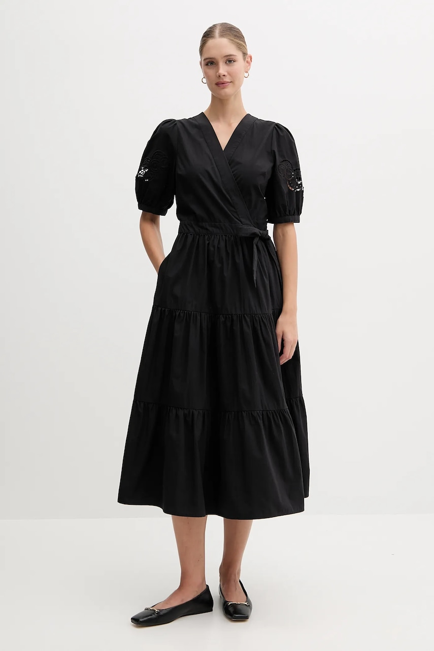 Dkny rochie din bumbac culoarea negru, midi, evazați, P5DB0B48