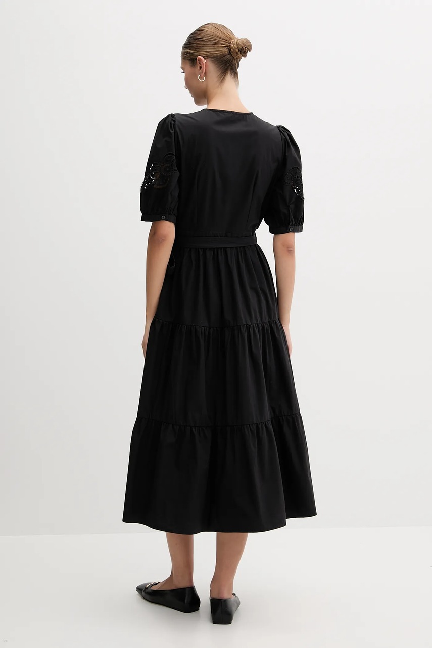 Хлопковое платье Dkny цвет чёрный midi расклешённое P5DB0B48