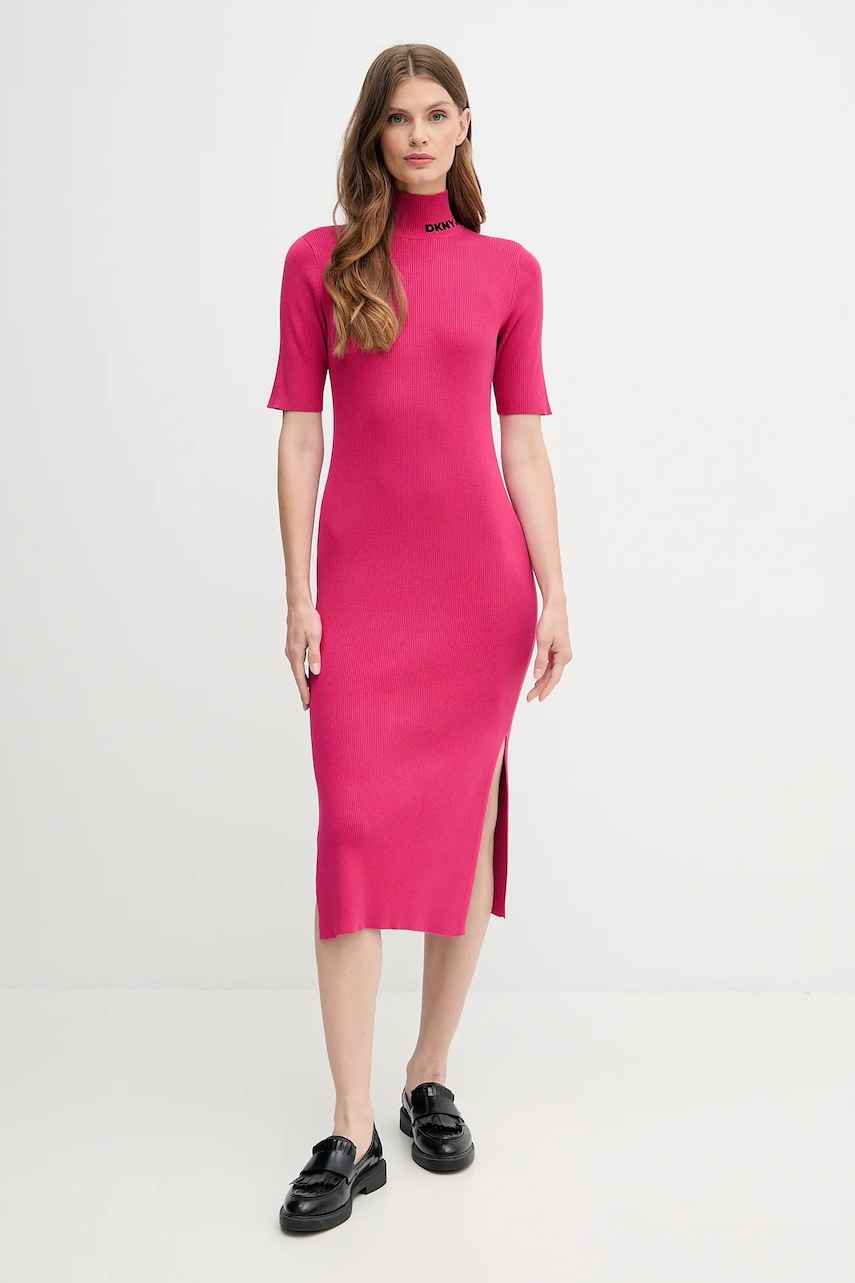Dkny rochie culoarea roz, midi, mulata, DJ5R0751