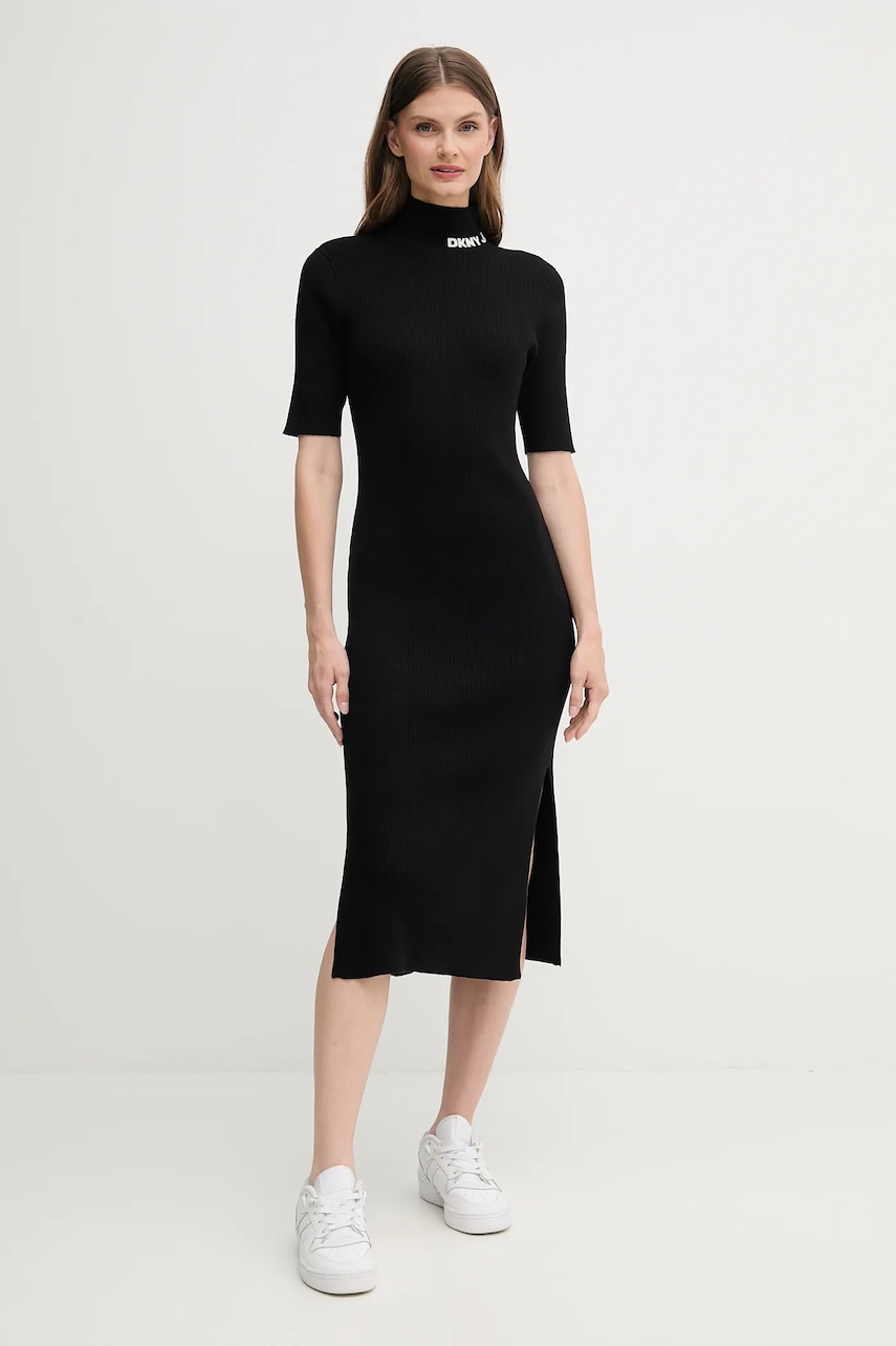 Dkny rochie culoarea negru, midi, mulata, DJ5R0751