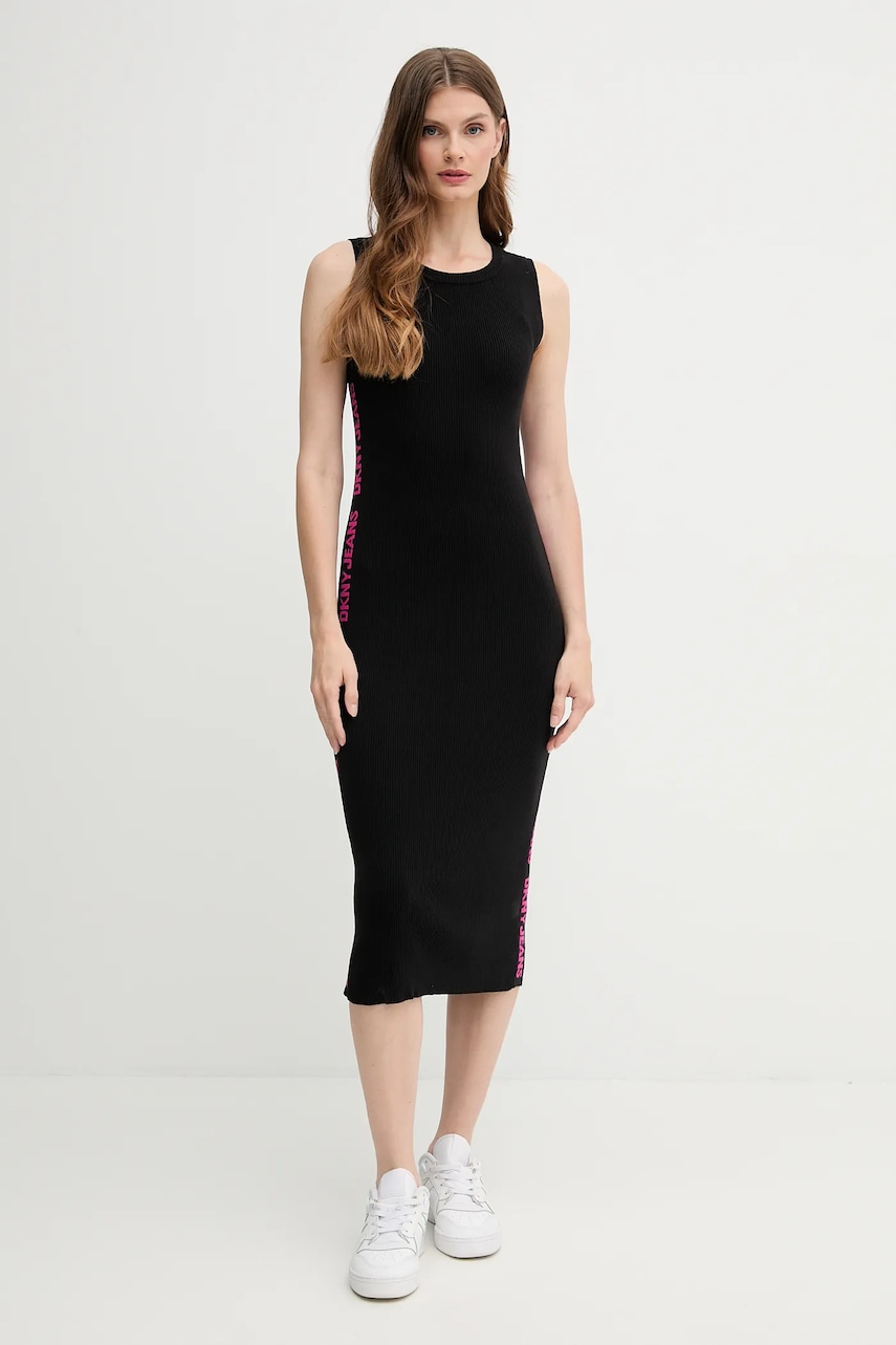 Dkny rochie culoarea negru, midi, mulată, DJ5R0752
