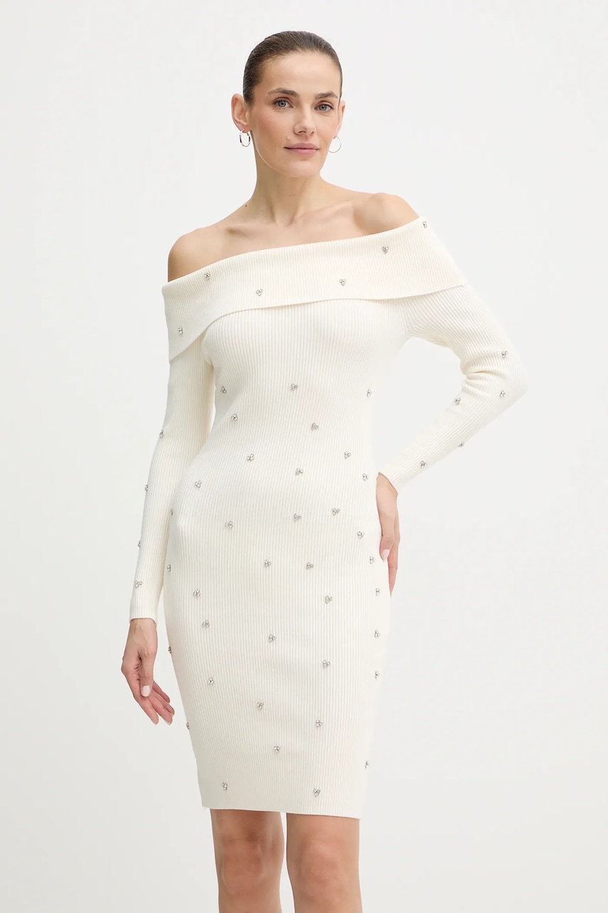 Levně Šaty Guess ALISHA béžová barva, mini, přiléhavé, W5BK64 Z2YJ2