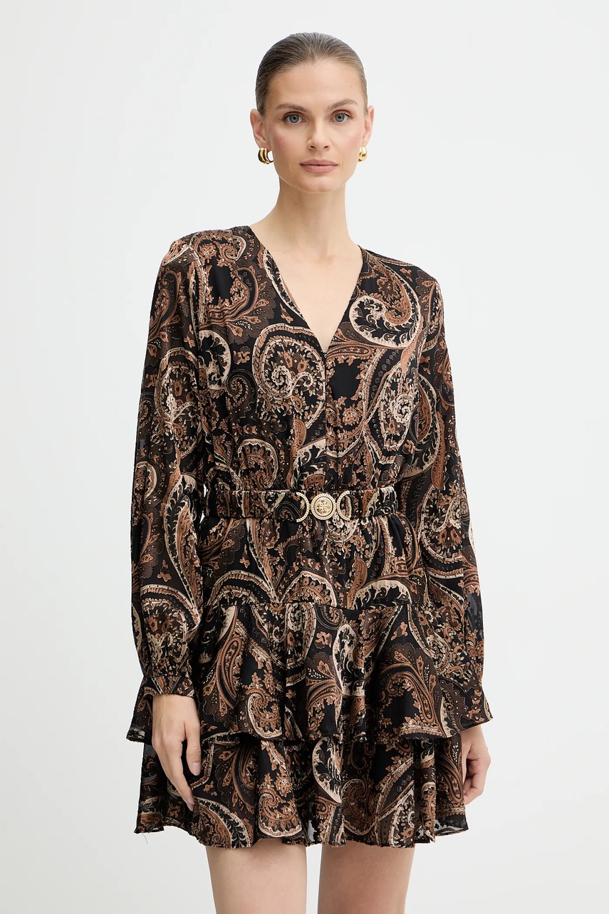 Levně Šaty Guess CLARISSE hnědá barva, mini, W5BK53 W2770