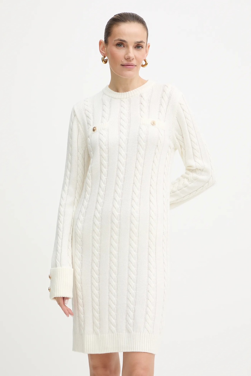 Šaty s příměsí vlny Guess ELSA béžová barva, mini, W5BK46 Z1192