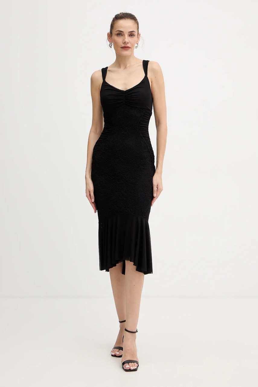 

Рокля Guess CAITLYN в черно среднодълга с кройка по тялото W5BK17 KB7V2, Черен