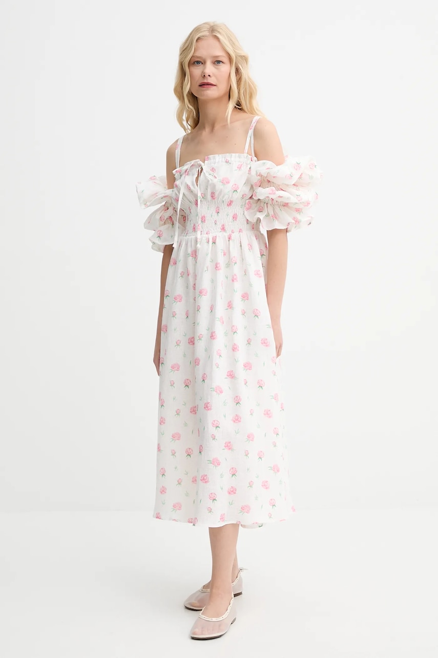 The Sleeper rochie din in culoarea bej, maxi, evazați, ALDR01F020N