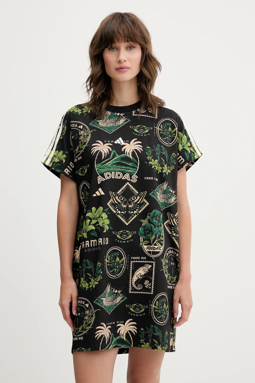 adidas rochie x Farm Rio culoarea negru, mini, oversize, JL7004