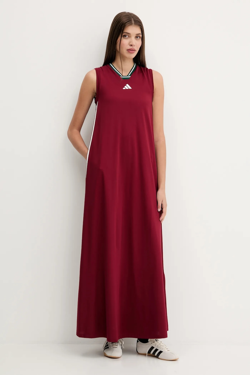 adidas rochie House of Tiro culoarea bordo, maxi, drept, JX5160
