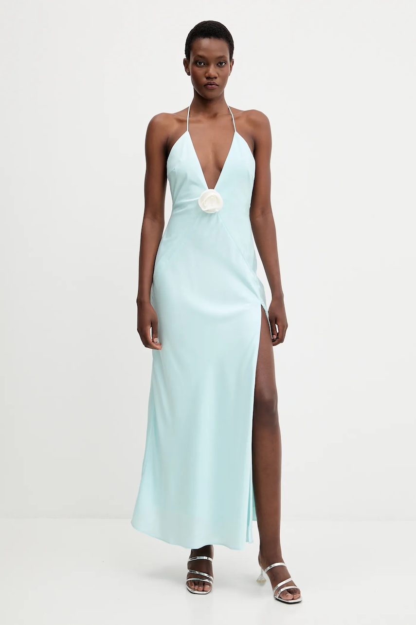 Bardot rochie culoarea turcoaz, maxi, drept, 59278DB4