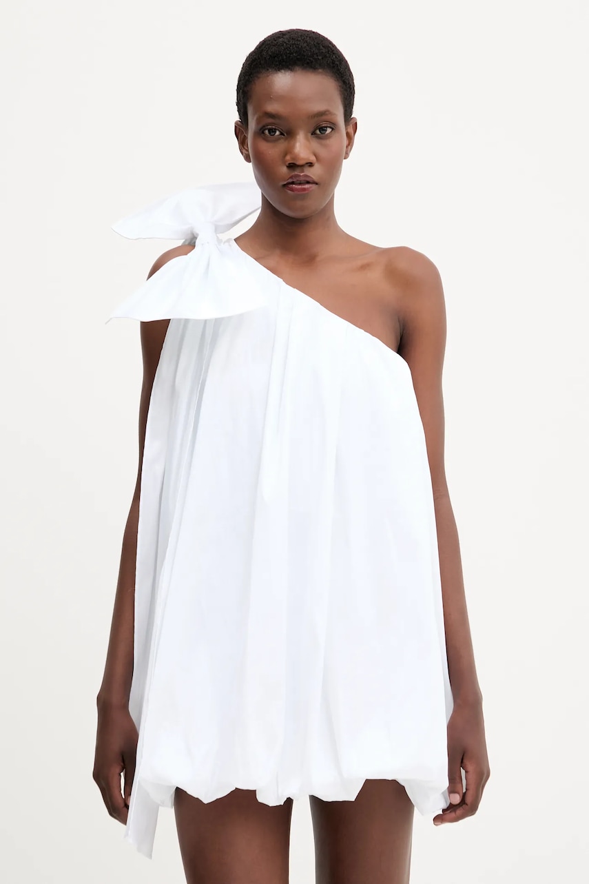 Bardot rochie culoarea alb, mini, evazati, 59917DB