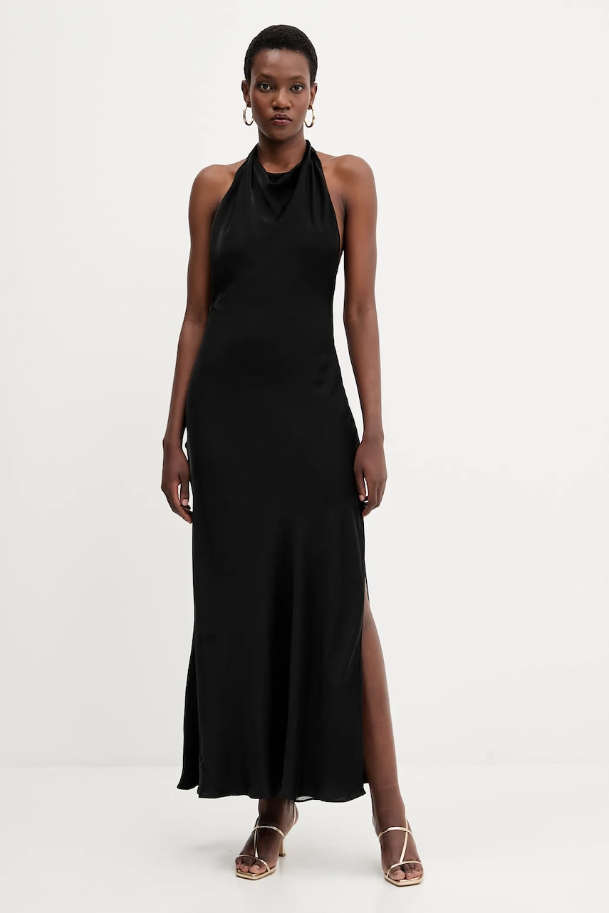 Bardot rochie culoarea negru, maxi, drept, 59919DB