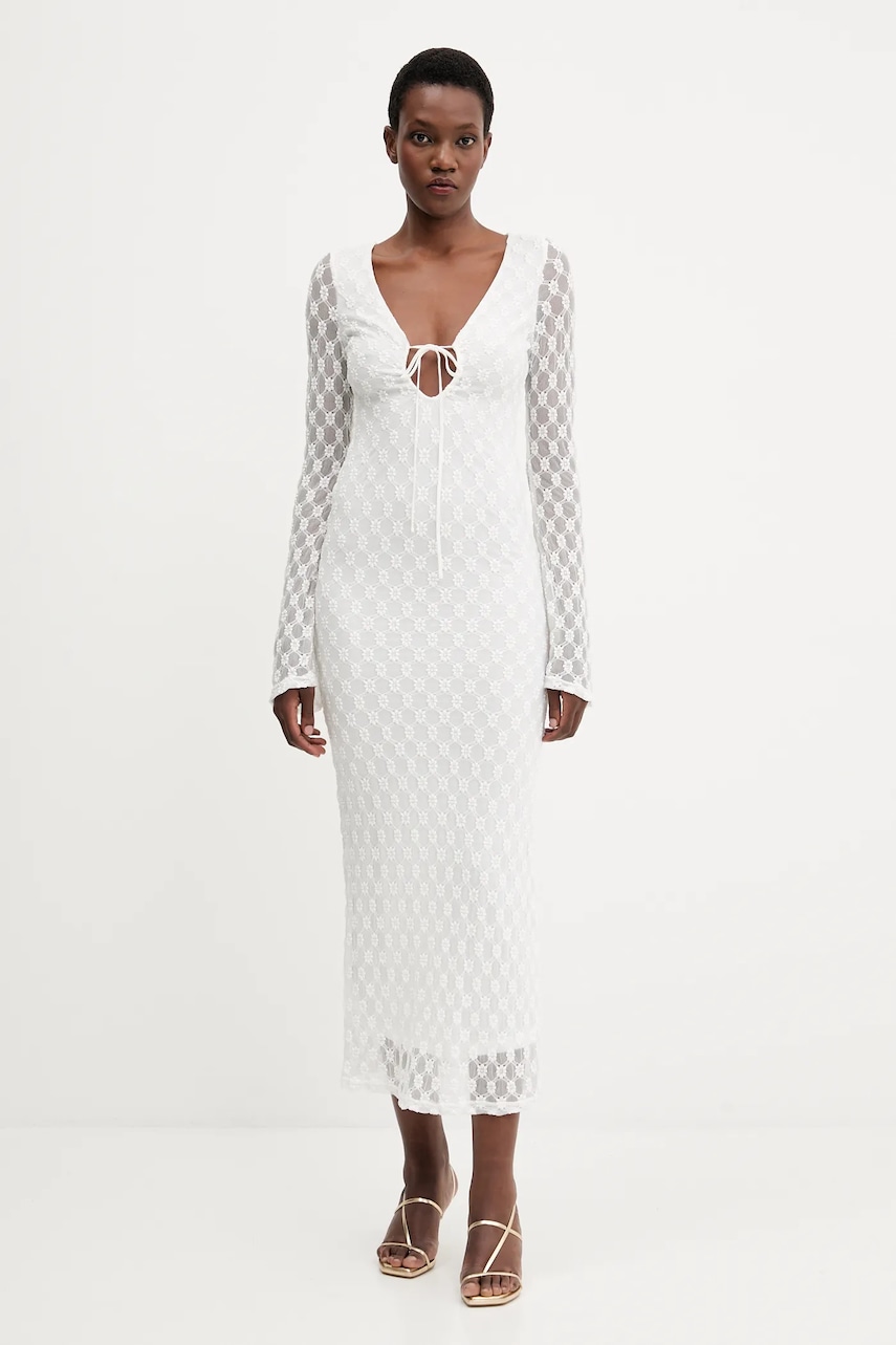 Bardot rochie culoarea alb, maxi, mulata, 59932DB