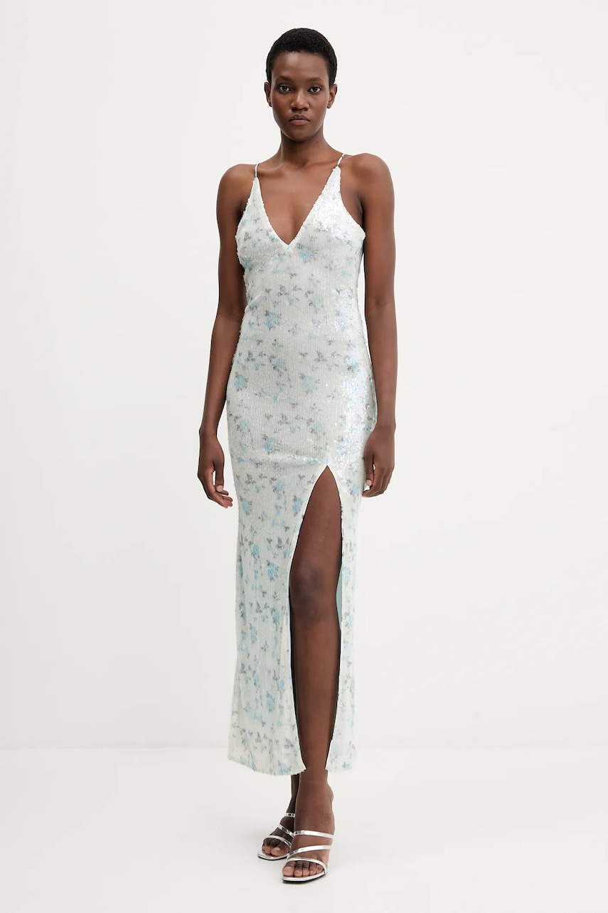 Bardot rochie culoarea turcoaz, maxi, mulata, 59956DB