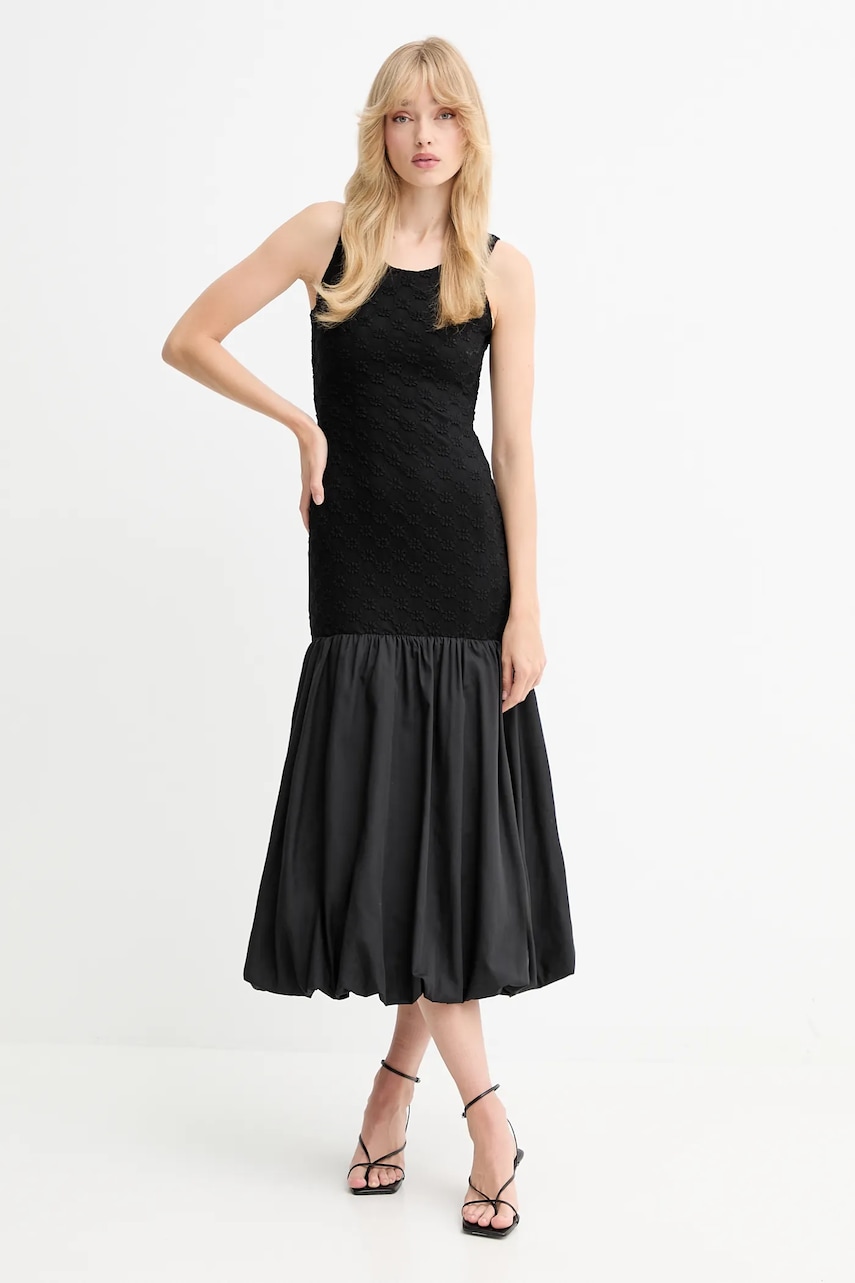 Bardot rochie culoarea negru, midi, evazați, 59988DB