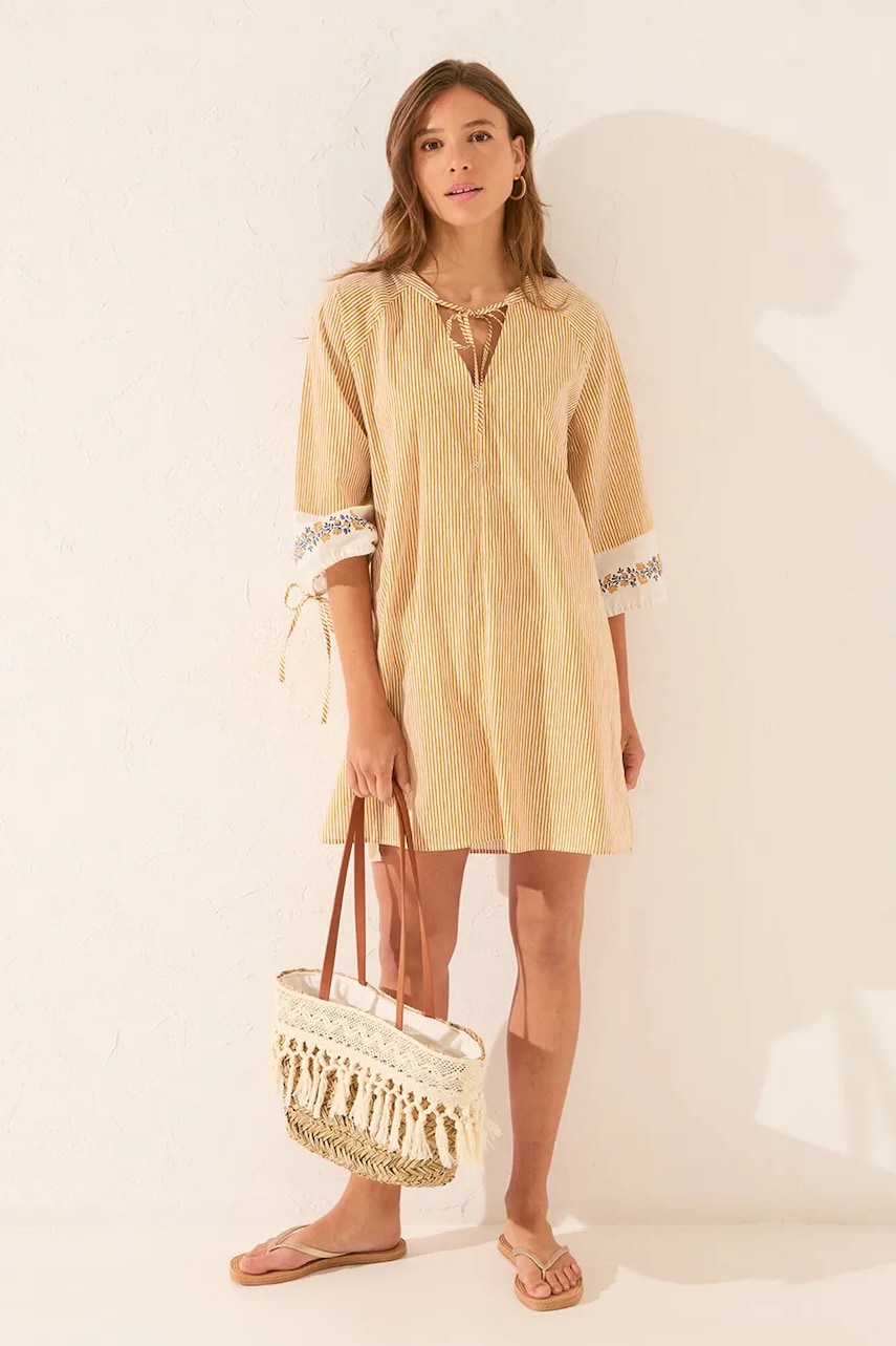 women\'secret rochie din bumbac culoarea galben, midi, oversize, 4922732