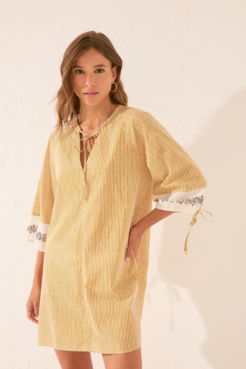 Хлопковое платье womensecret цвет жёлтый midi oversize 4922732 Хлопковое платье womensecret цвет жёлтый midi oversize 4922732