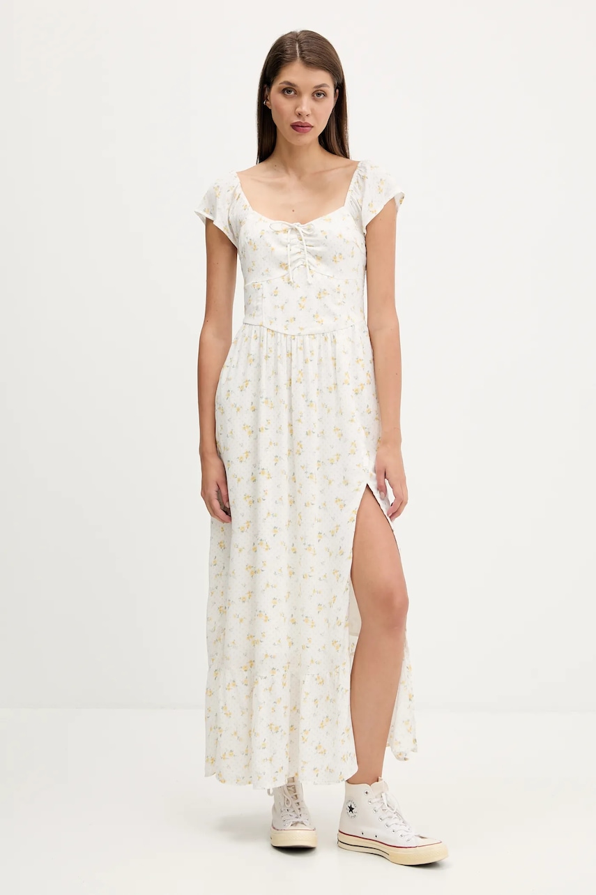 Hollister Co. rochie culoarea alb, maxi, evazați, KI359-5298