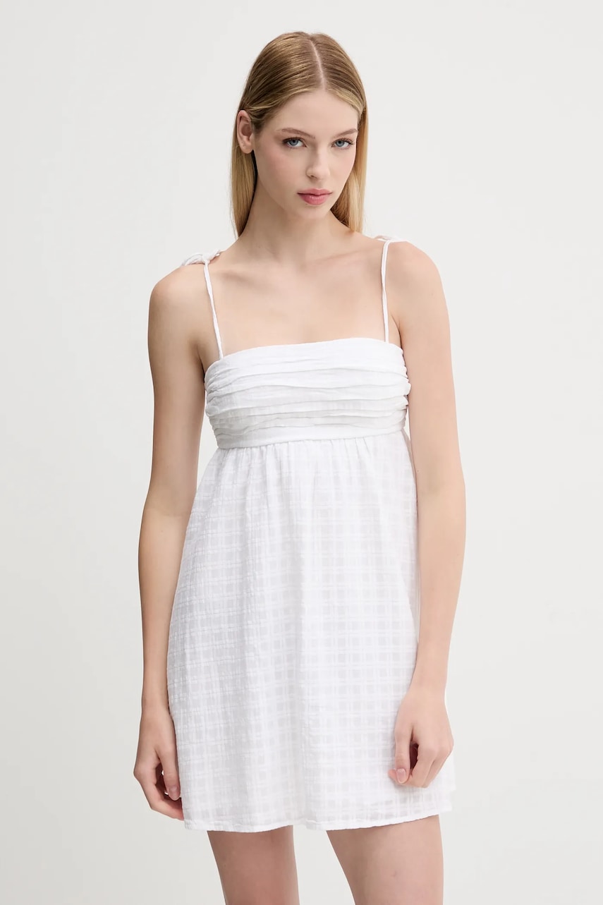 Hollister Co. rochie din bumbac culoarea alb, mini, evazați, KI359-5348