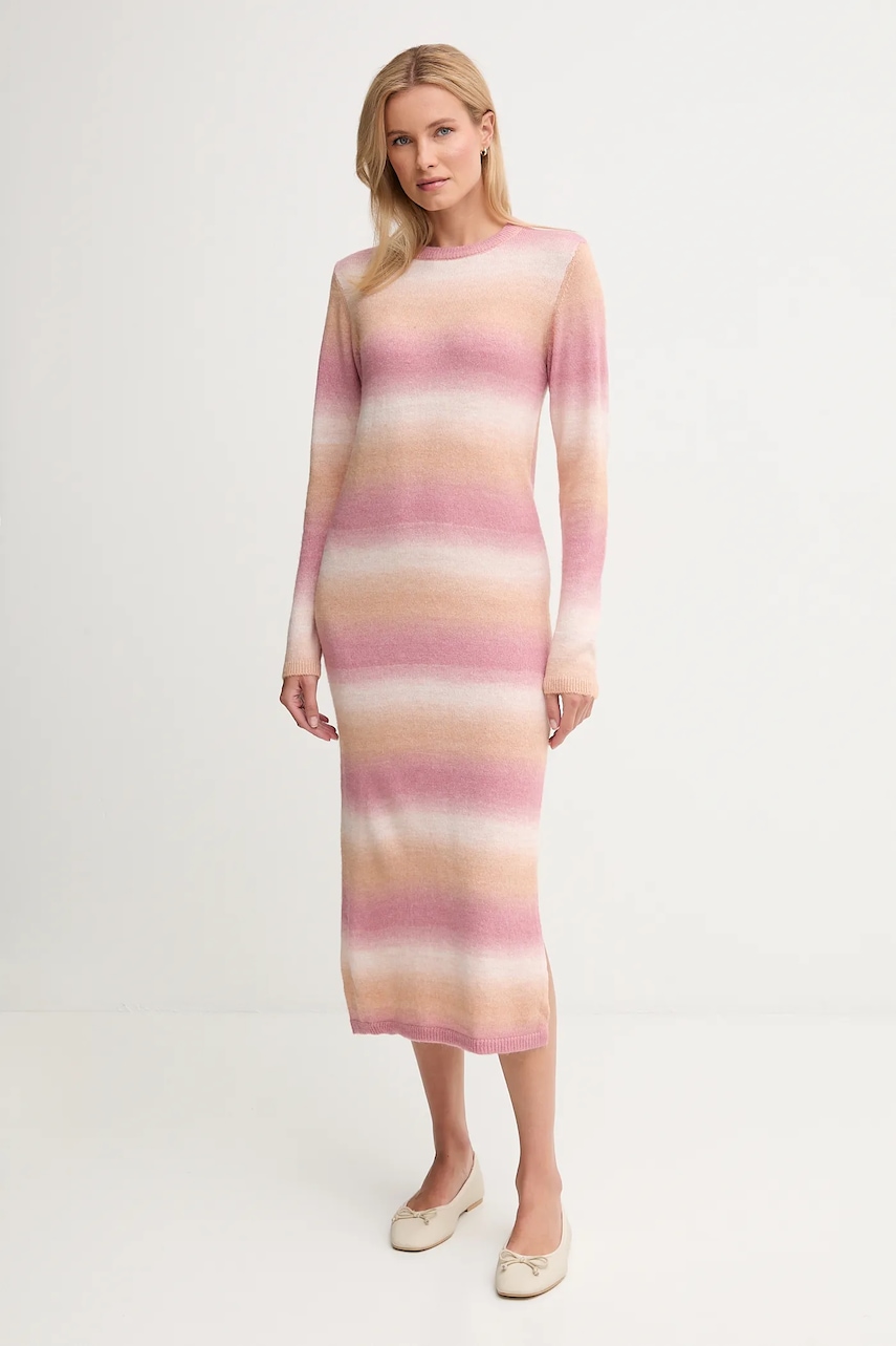 Pepe Jeans rochie din amestec de lână culoarea roz, midi, drept, PL9537713