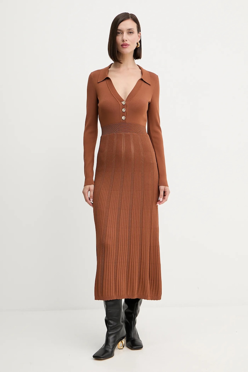 Levně Šaty Twinset hnědá barva, maxi, 252TP3110