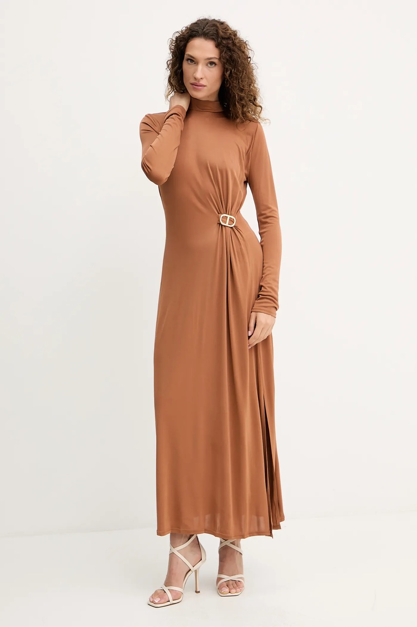 Levně Šaty Twinset hnědá barva, maxi, 252TP2024