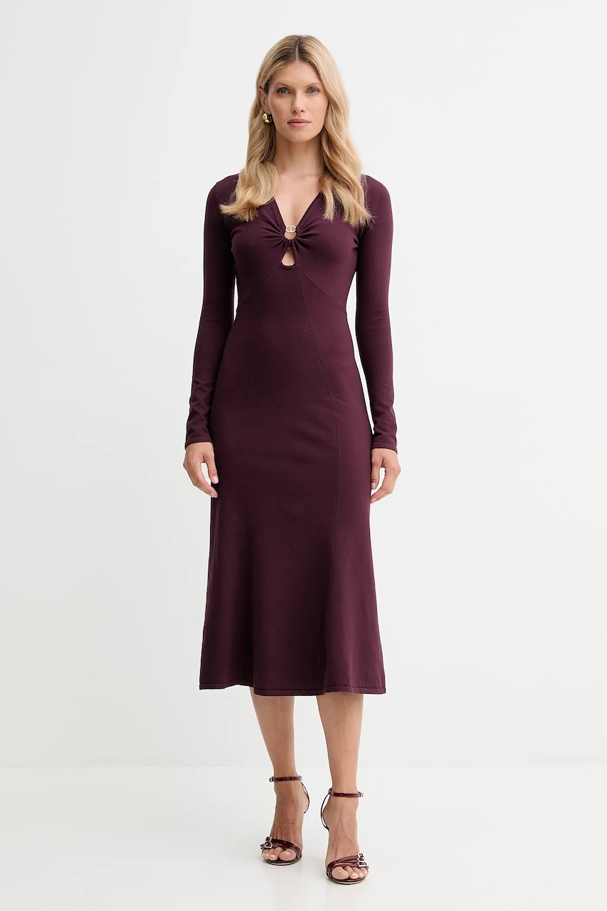 Šaty Twinset vínová barva, midi, 252TP3140