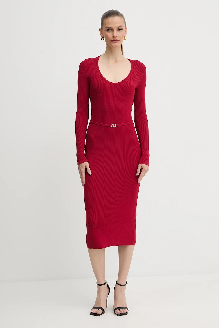 Levně Šaty Twinset červená barva, midi, přiléhavé, 252TP3352
