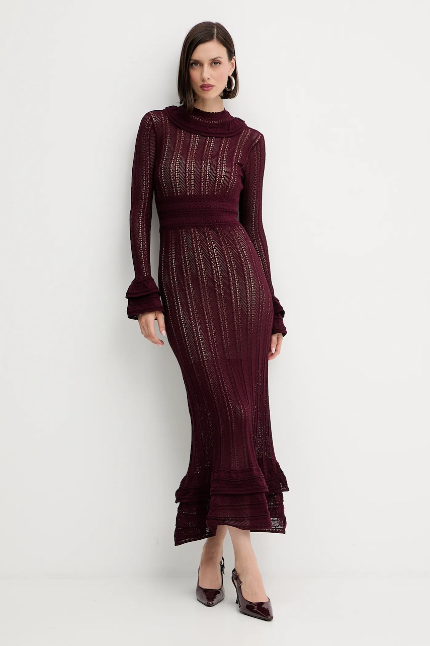 Сукня Twinset колір бордовий maxi розкльошена 252TP3182