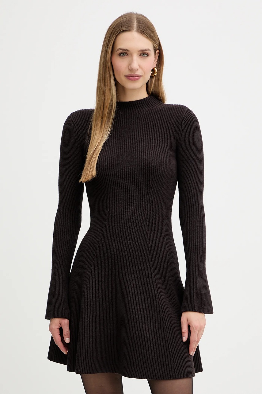 Сукня з додаванням вовни Twinset колір коричневий mini розкльошена 252TT3140