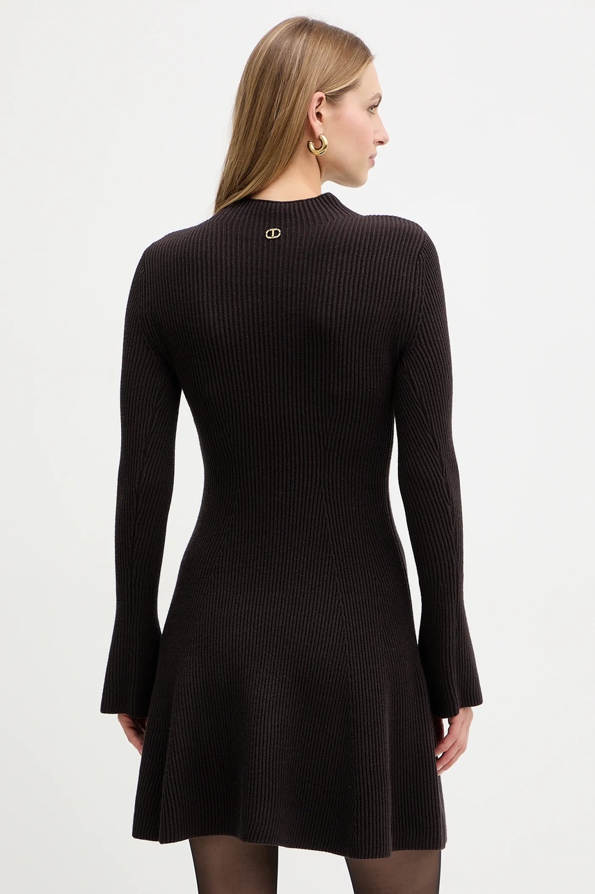 Сукня з додаванням вовни Twinset колір коричневий mini розкльошена 252TT3140