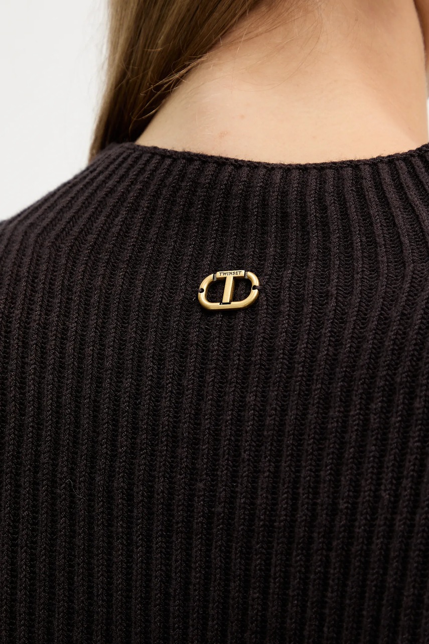 Сукня з додаванням вовни Twinset колір коричневий mini розкльошена 252TT3140