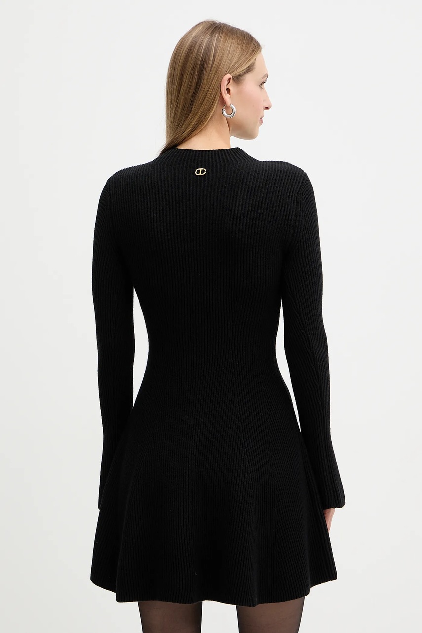 Сукня з додаванням вовни Twinset колір чорний mini розкльошена 252TT3140